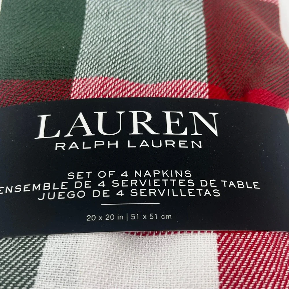 Ralph Lauren Tablecloth 60x84 & 4 Napkins Red Green White Buffalo Check Plaid